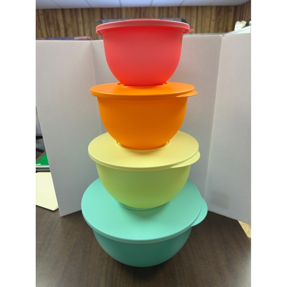 Tupperware Rainbow Nesting Bowls - Coral, Orange, Yellow, Mint